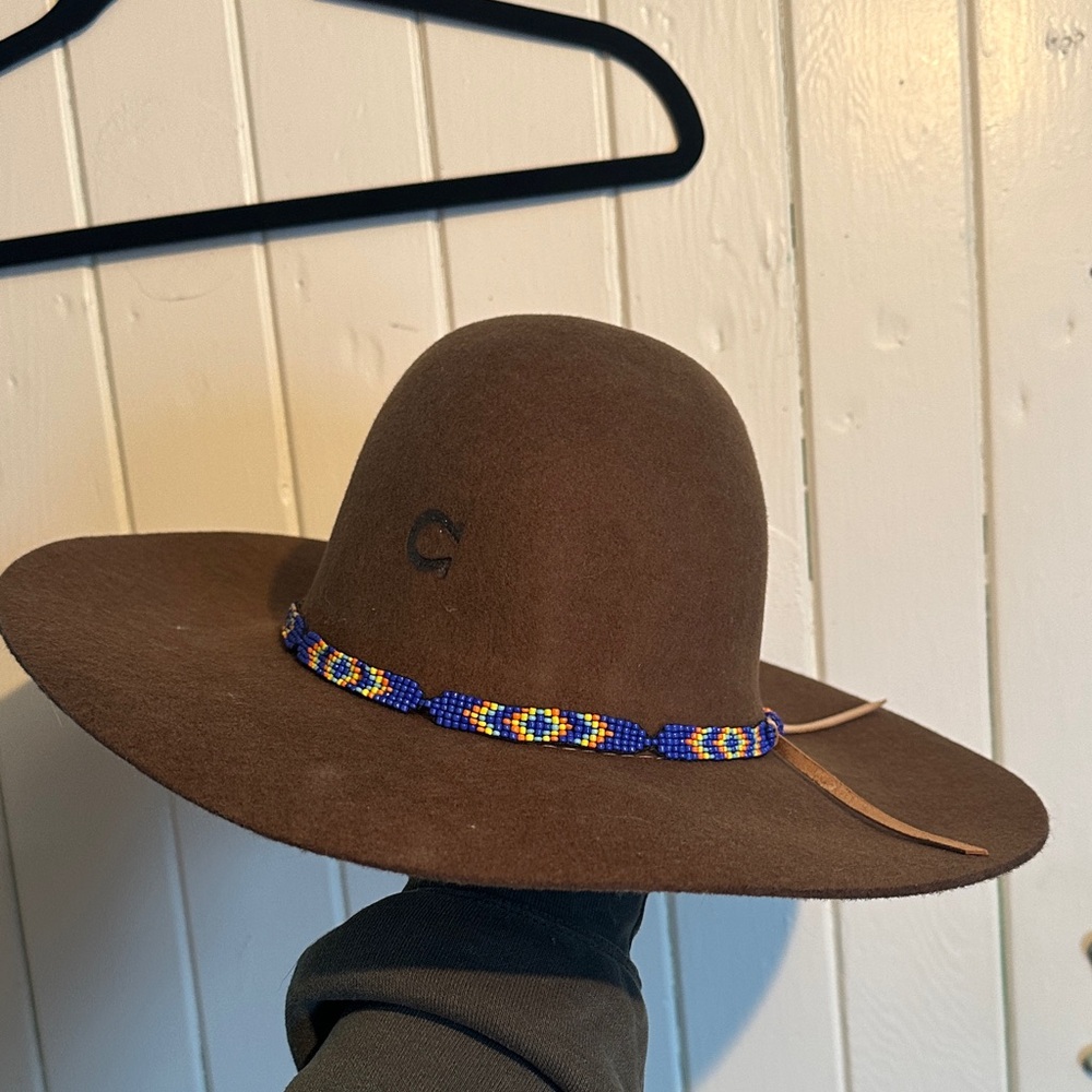 Elegant Brown Hat with Beaded Band
